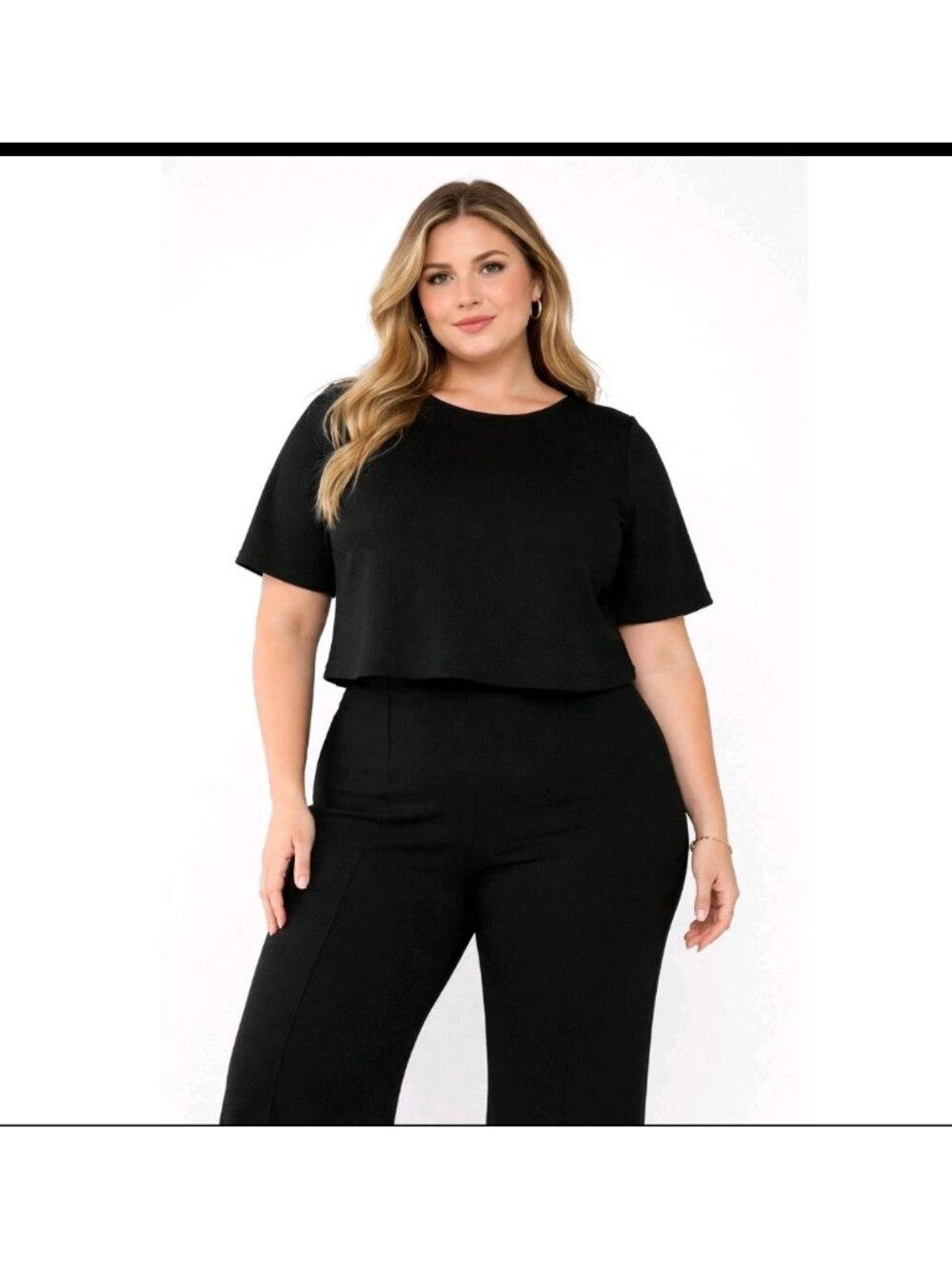 Ripley Rader Black Ponte Knit Short Sleeve Crop Top Sz 4 Large Quite Luxury